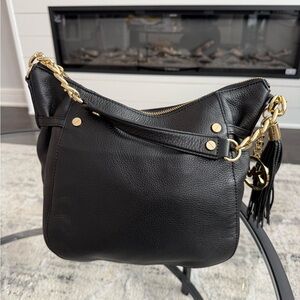 Michael Kors Black Pebbled Leather Shoulder Bag with Gold Hardware